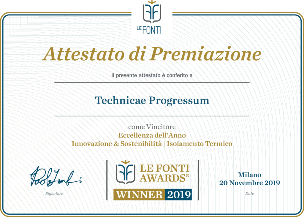 Le Fonti Awards - Attestato di Premiazione Technicae Progressum